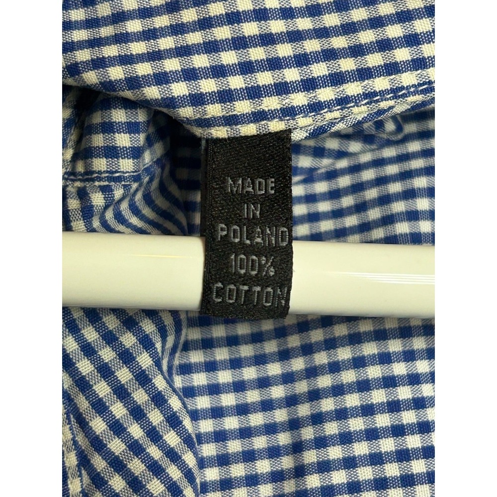 Robert Talbott Dress Shirt Men 17 Blue Checkered Single Chest Pocket Button Down - Picture 5 of 10